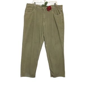 Vtg Flat flat small wale tan/green cotton corduroy pants Reunion Menswear 42W